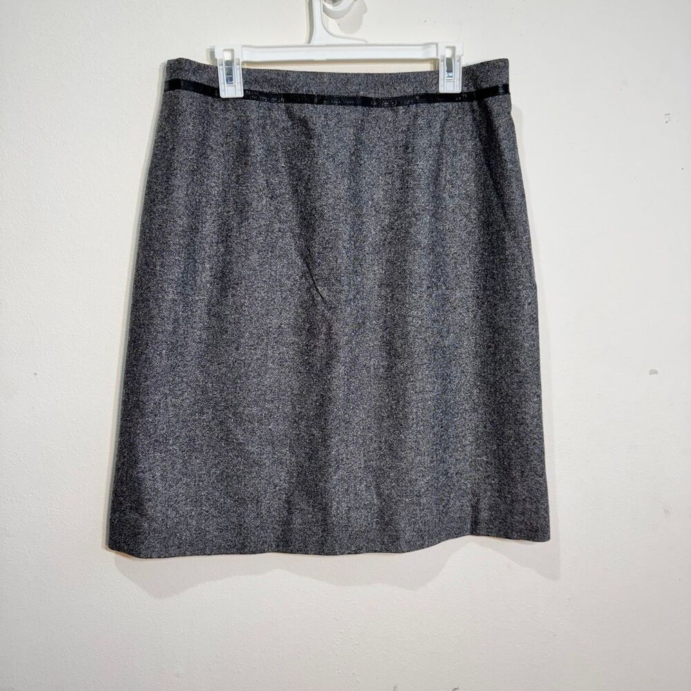 VTG Y2K Pendleton Wool Silk Tweed Midi Skirt Leather Trim‎ Size 14